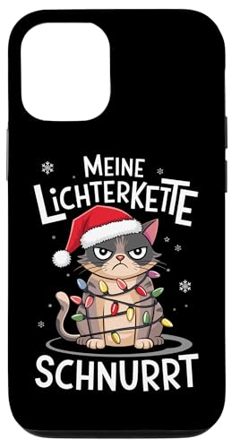 Hülle für iPhone 12/12 Pro Weihnachten T-Shirt Katze Lichterkette Lustig Geschenk Fun von Weihnachtsshirt Lustiger Fun Spruch Katzen Shirt