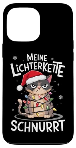 Hülle für iPhone 13 Pro Max Weihnachten T-Shirt Katze Lichterkette Lustig Geschenk Fun von Weihnachtsshirt Lustiger Fun Spruch Katzen Shirt