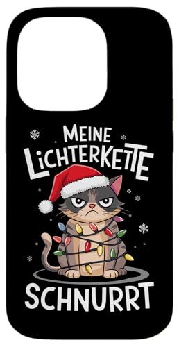 Hülle für iPhone 14 Pro Weihnachten T-Shirt Katze Lichterkette Lustig Geschenk Fun von Weihnachtsshirt Lustiger Fun Spruch Katzen Shirt