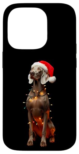 Hülle für iPhone 14 Pro Weimaraner mit Weihnachtsmannmütze Weihnachtsbeleuchtung Hundebesitzer Mama Papa von Weimaraner Christmas Products