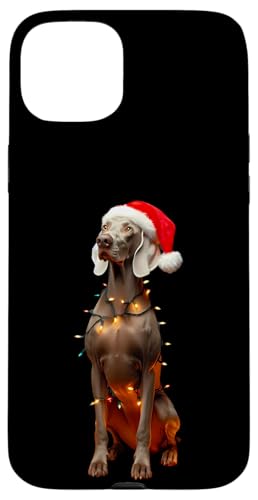 Hülle für iPhone 15 Plus Weimaraner mit Weihnachtsmannmütze Weihnachtsbeleuchtung Hundebesitzer Mama Papa von Weimaraner Christmas Products