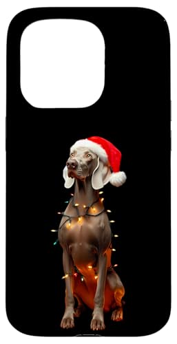 Hülle für iPhone 15 Pro Weimaraner mit Weihnachtsmannmütze Weihnachtsbeleuchtung Hundebesitzer Mama Papa von Weimaraner Christmas Products