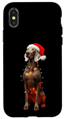 Hülle für iPhone X/XS Weimaraner mit Weihnachtsmannmütze Weihnachtsbeleuchtung Hundebesitzer Mama Papa von Weimaraner Christmas Products