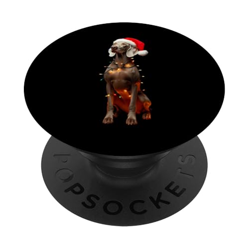 Weimaraner mit Weihnachtsmannmütze Weihnachtsbeleuchtung Hundebesitzer Mama Papa PopSockets Klebender PopGrip von Weimaraner Christmas Products