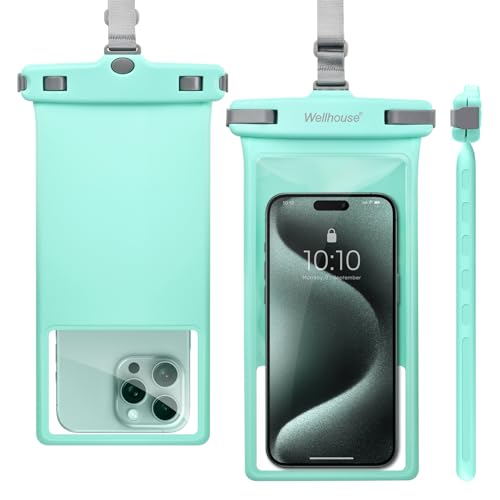 wellhouse Wasserdichte Handytasche/Handyhülle für iPhone 15, 14, 13, 12 Pro Max, XS, Samsung, IPX8, 3D, Strand-Essentials (Kristall-Minze, 1er-Pack, 8 Zoll (20,3 cm) von Wellhouse