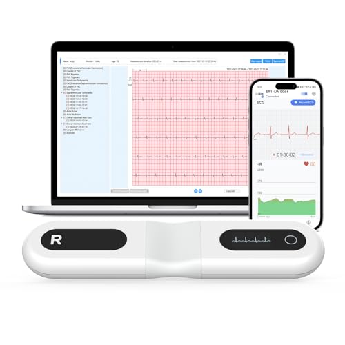 Wellue ER1-LW 24 Stunden Langzeit EKG Gerät für Zuhause, AI-EKG Analyse EKG Monitor mit OLED-Bildschirm, Kompatibel mit iOS & Android, Mac & Windows,Event-Marker-Funktion von Wellue