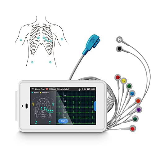 Wellue Portable 6 12-Kanal-EKG-Gerät, Digitales EKG-Gerät mit Glasgow-Algorithmus zur Automatischen Analyse von EKG-Daten, Unterstützt WIFI/USB-Datenübertragung und Drucken von Berichten, für Zuhause von Wellue