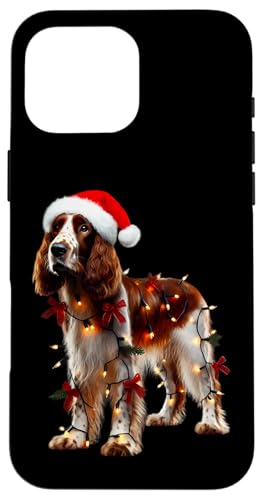 Hülle für iPhone 16 Pro Max Walisischer Springer Spaniel Hund Weihnachtsmannmütze Weihnachtsbeleuchtung Besitzer von Welsh Springer Spaniel Dog Christmas Products