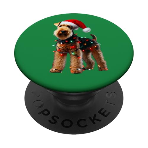 Welsh Terrier Weihnachtsmannmütze Weihnachtsbeleuchtung Hundebesitzer Mama Papa PopSockets Klebender PopGrip von Welsh Terrier Christmas Products