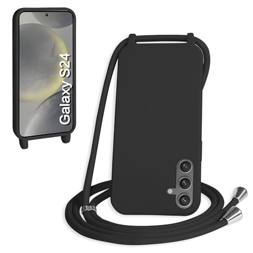 WenBaby Handykette für Samsung Galaxy S24 Hülle mit Band,Handyhülle mit Schnur zum Umhängen Silikon Seil Necklace Schutzhülle mit Kordel Tasche Case TPU Bumper für Galaxy S24- Schwarz von WenBaby