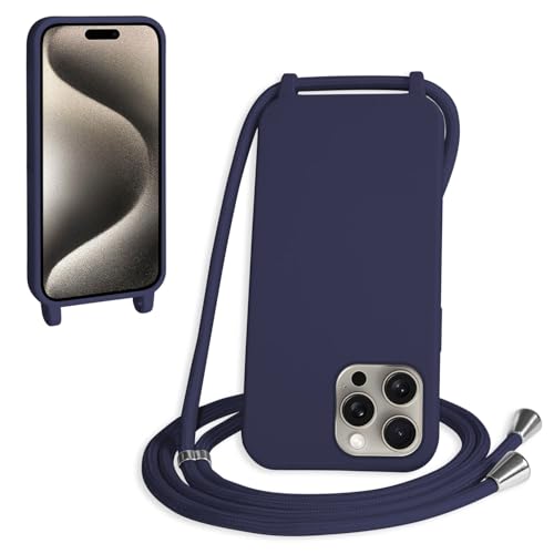 WenBaby Handykette für iPhone 16 Pro Hülle mit Band,Handyhülle mit Schnur zum Umhängen Silikon Seil Necklace Schutzhülle mit Kordel Tasche Case TPU Bumper für iPhone 16 Pro- Marineblau von WenBaby