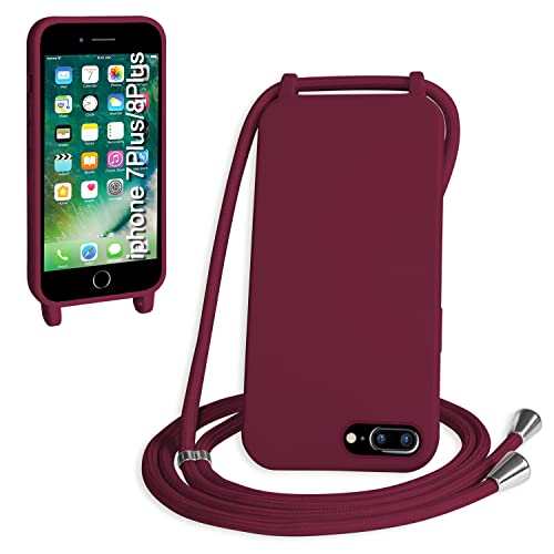 WenBaby Handykette für iPhone 6/7/8 Plus Hülle mit Band,Handyhülle mit Schnur zum Umhängen Silikon Seil Necklace Schutzhülle mit Kordel Tasche Case TPU Bumper für iPhone 6/7/8 Plus- Rot von WenBaby