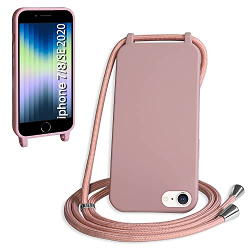 WenBaby Handykette für iPhone 7/8/SE 2020 Hülle mit Band,Handyhülle mit Schnur zum Umhängen Silikon Seil Necklace Schutzhülle mit Kordel Tasche Case TPU Bumper für iPhone 7/8/SE 2020- Sandrosa von WenBaby