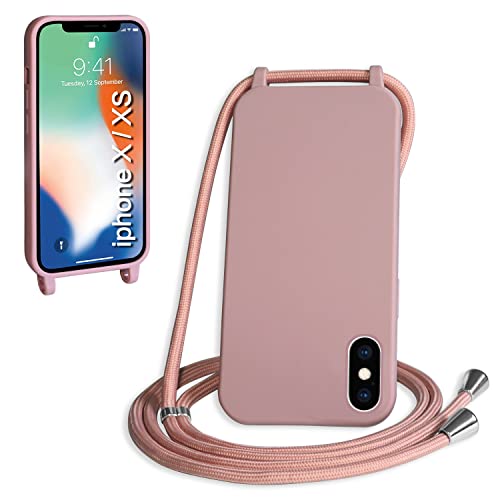 WenBaby Handykette für iPhone X/iPhone XS Hülle mit Band,Handyhülle mit Schnur zum Umhängen Silikon Seil Necklace Schutzhülle mit Kordel Tasche Case TPU Bumper für iPhone X/iPhone XS- Sandrosa von WenBaby