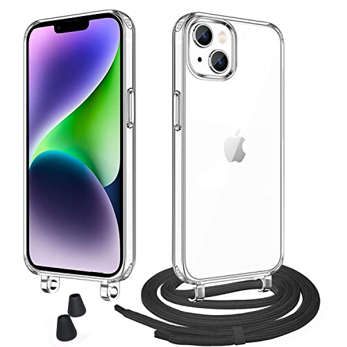 WenBaby Handykette mit Band für iPhone 14 Plus Schutzhülle Necklace Hülle mit Band Handyhülle für zum Umhängen Transparent Case mit Schnur,Schwarz von WenBaby