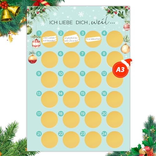 WenmthG Adventskalender zum Rubbeln - Ich Liebe Dich, Weil... - Adventskalender A3 Weihnachtskalender - Geschenk für Frauen - Geschenk für Freundin von WenmthG