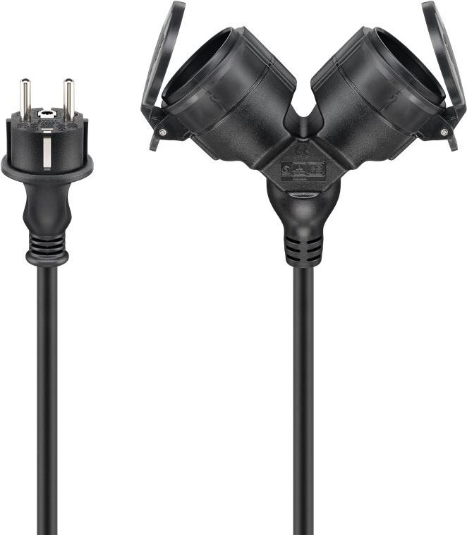 Goobay Doppel-Verl�ngerungskabel Outdoor 10 m schwarz - Schutzkontaktstecker Typ F CEE (65435) von Wentronic