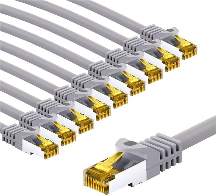 Goobay RJ45-Patchkabel CAT 6A S/FTP (PiMF), 500 MHz mit CAT 7 Rohkabel, 5 m, grau, 10er-Set (69521) von Wentronic