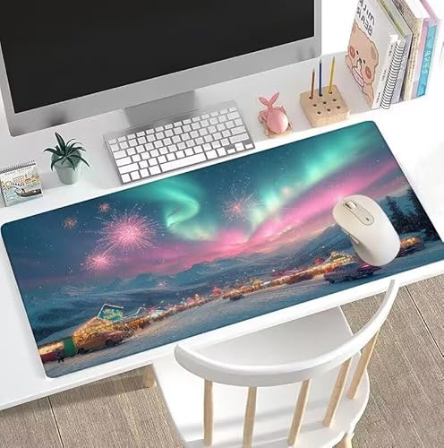 Blau Mauspad Große Aurora Schreibtischunterlage, Mauspad Gaming, Gaming Tastatur Matte, Geschenke für Frauen, Männer, Großer Erweiterter Schreibtisch Schutz Für Room Office, Decor 1200x600x3mm W5-387 von Weoqion