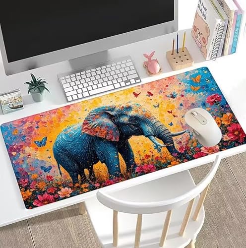 Bunt Mauspad Große Elefant Schreibtischunterlage, Mauspad Gaming, Gaming Tastatur Matte, Geschenke für Frauen, Männer, Großer Erweiterter Schreibtisch Schutz Für Room Office, Decor 1200x600x3mm W5-63 von Weoqion