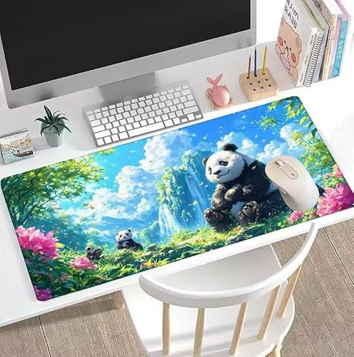 Grün Mauspad Große Panda Schreibtischunterlage, Mauspad Gaming, Gaming Tastatur Matte, Geschenke für Frauen, Männer, Großer Erweiterter Schreibtisch Schutz Für Room Office, Decor 1200x600x3mm W5-237 von Weoqion