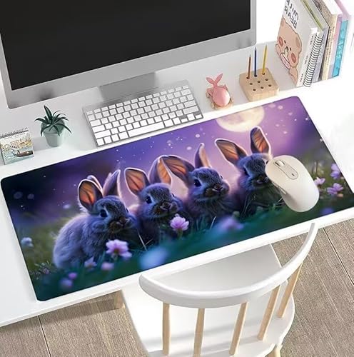 Mauspad Karikatur Mauspad XXL 1600x800x3mm Schreibtischunterlage Kaninchen Mousepad Large Size mit Anti Rutsch Basis Mouse Pad, Wasserdicht Gaming-Mauspads, Gaming Zubehör für PC Office Home W5-759 von Weoqion