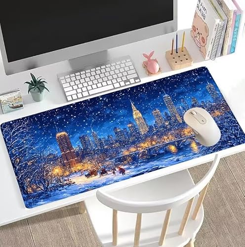 Mauspad 500x250x3mm Gaming Mauspad XXL Blau Schreibtischunterlage Stadt Mauspad Large Size mit Verbessert Geschwindigkeit und Präzision Mausmat, Wasserdicht Gaming-Mauspads für PC Office Home W5-19 von Weoqion