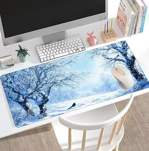 Mauspad 500x250x3mm Gaming Mauspad XXL Weiß Schreibtischunterlage Schnee Mauspad Large Size mit Verbessert Geschwindigkeit und Präzision Mausmat, Wasserdicht Gaming-Mauspads für PC Office Home W5-37 von Weoqion