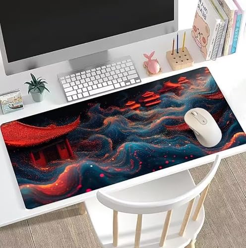 Rot Mauspad Große Abstrakt Schreibtischunterlage, Mauspad Gaming, Gaming Tastatur Matte, Geschenke für Frauen, Männer, Großer Erweiterter Schreibtisch Schutz Für Room Office, Decor 1200x600x3mm W5-42 von Weoqion