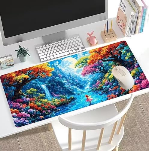 Rutschfest Schreibtischunterlage, Gaming Mousepad XXL Groß Mauspad Blau Mouse Pad mit Motiv, Wasserdichte Stoffoberfläche und Rutschfeste Gummiunterseite,Schreibtischunterlage Traum 1000x500x3mm W5-44 von Weoqion