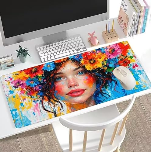 Rutschfest Schreibtischunterlage, Gaming Mousepad XXL Groß Mauspad Blume Mouse Pad mit Motiv, Wasserdichte Stoffoberfläche und Rutschfeste Gummiunterseite, Mousepad Schönheit 1000x500x3mm, Decor W5-26 von Weoqion