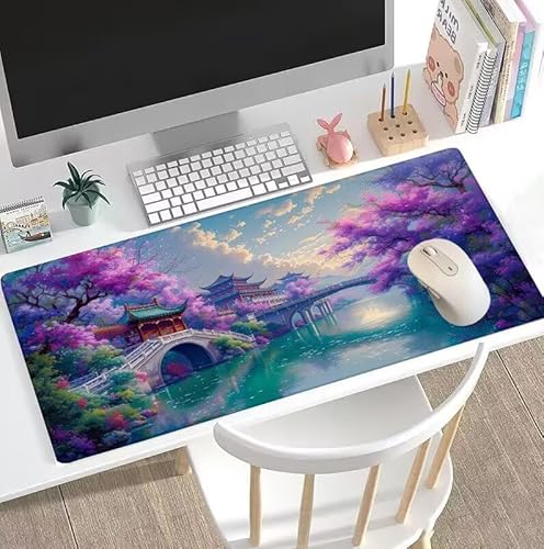 Rutschfest Schreibtischunterlage, Gaming Mousepad XXL Groß Mauspad Lila Mouse Pad mit Motiv, Wasserdichte Stoffoberfläche und Rutschfeste Gummiunterseite,Schreibtischunterlage Ozean 900x400x3mm W5-629 von Weoqion