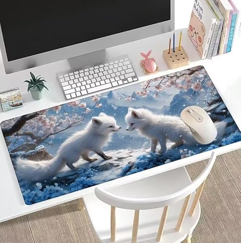 Rutschfest Schreibtischunterlage, Gaming Mousepad XXL Groß Mauspad Niedlich Mouse Pad mit Motiv, Wasserdichte Stoffoberfläche und Rutschfeste Gummiunterseite, Mousepad Fuchs 1600x800x3mm, Decor W5-398 von Weoqion