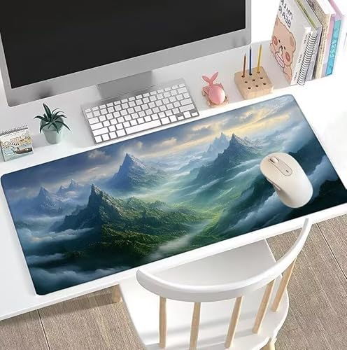 Rutschfest Schreibtischunterlage, Gaming Mousepad XXL Groß Mauspad Weiß Mouse Pad mit Motiv, Wasserdichte Stoffoberfläche und Rutschfeste Gummiunterseite,Schreibtischunterlage Berg 1600x800x3mm W5-536 von Weoqion