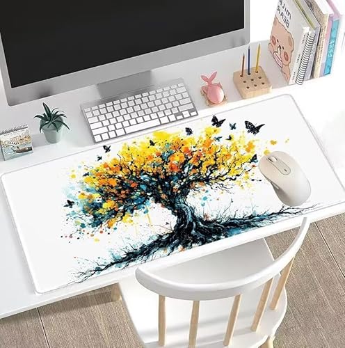 rutschfest Schreibtischunterlage, Gaming Mousepad XXL Groß Mauspad Baum Mouse Pad mit Motiv, wasserdichte Stoffoberfläche und rutschfeste Gummiunterseite, Mouse Pad Schmetterling 500x250x3mm W5-293 von Weoqion