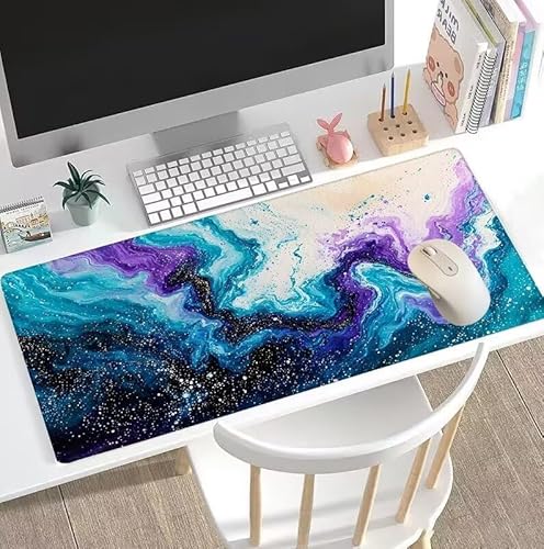 rutschfest Schreibtischunterlage, Gaming Mousepad XXL Groß Mauspad Blau Mouse Pad mit Motiv, wasserdichte Stoffoberfläche und rutschfeste Gummiunterseite, Mousepad Streifen 1400x700x3mm, Decor W5-47 von Weoqion