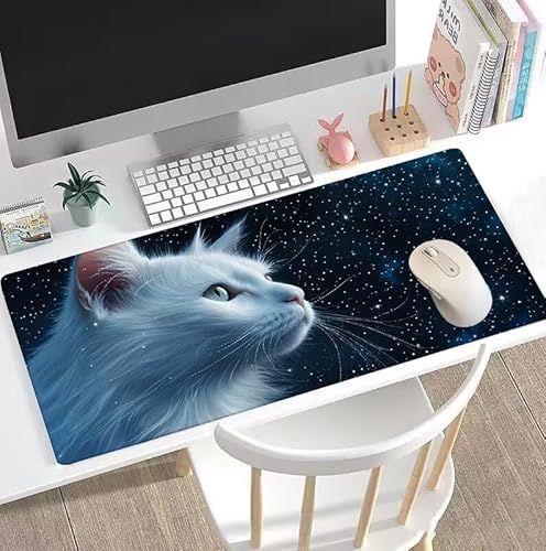 rutschfest Schreibtischunterlage, Gaming Mousepad XXL Groß Mauspad Katze Mouse Pad mit Motiv, wasserdichte Stoffoberfläche und rutschfeste Gummiunterseite, Mouse Pad Sternenhimmel 1000x500x3mm W5-659 von Weoqion