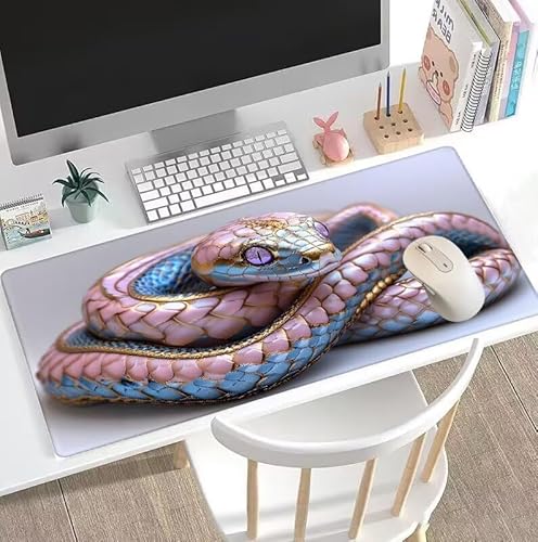 rutschfest Schreibtischunterlage, Gaming Mousepad XXL Groß Mauspad Rosa Mouse Pad mit Motiv, wasserdichte Stoffoberfläche und rutschfeste Gummiunterseite, Mousepad Schlange 1600x800x3mm, Decor W5-578 von Weoqion