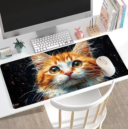 rutschfest Schreibtischunterlage, Gaming Mousepad XXL Groß Mauspad Schwarz Mouse Pad mit Motiv, wasserdichte Stoffoberfläche und rutschfeste Gummiunterseite, Mousepad Katze 1200x600x3mm, Decor W5-182 von Weoqion