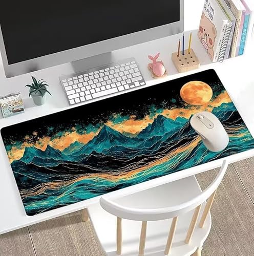 rutschfest Schreibtischunterlage, Gaming Mousepad XXL Groß Mauspad Schwarz Mouse Pad mit Motiv, wasserdichte Stoffoberfläche und rutschfeste Gummiunterseite, Mousepad Mond 1600x800x3mm, Decor W5-179 von Weoqion