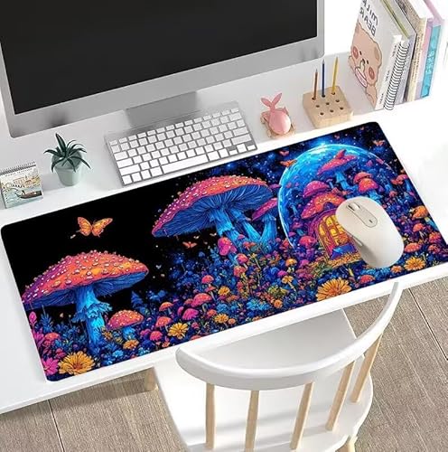 rutschfest Schreibtischunterlage, Gaming Mousepad XXL Groß Mauspad Schwarz Mouse Pad mit Motiv, wasserdichte Stoffoberfläche und rutschfeste Gummiunterseite, Mousepad Pilz XXL 800x300x3mm, Decor W5-8 von Weoqion