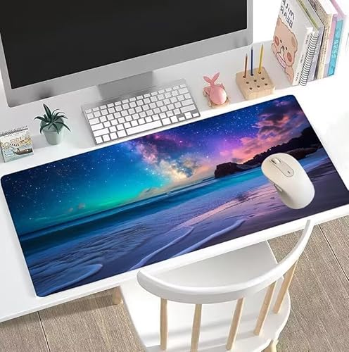 rutschfest Schreibtischunterlage, Gaming Mousepad XXL Groß Mauspad Strand Mouse Pad mit Motiv, wasserdichte Stoffoberfläche und rutschfeste Gummiunterseite, Mousepad Stern 1600x800x3mm, Decor W5-662 von Weoqion