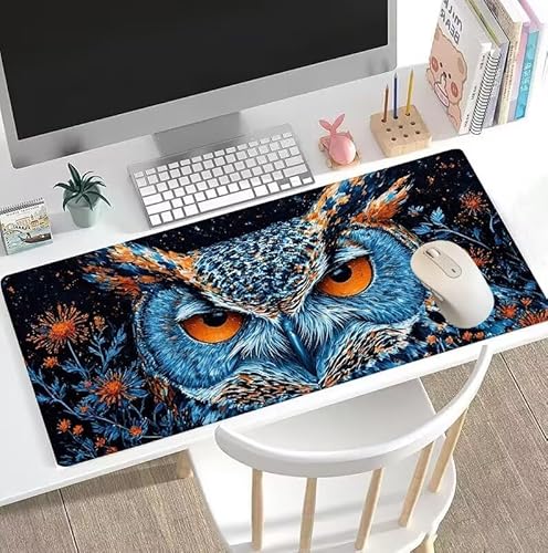 rutschfest Schreibtischunterlage, Gaming Mousepad XXL Groß Mauspad Tier Mouse Pad mit Motiv, wasserdichte Stoffoberfläche und rutschfeste Gummiunterseite, Schreibtischunterlage Eule 800x400x3mm W5-20 von Weoqion