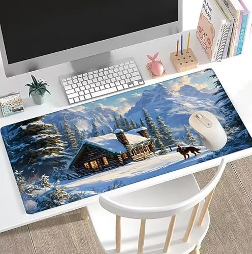 rutschfest Schreibtischunterlage, Gaming Mousepad XXL Groß Mauspad Weiß Mouse Pad mit Motiv, wasserdichte Stoffoberfläche und rutschfeste Gummiunterseite, Mauspad Weihnachten 1000x500x3mm W5-269 von Weoqion