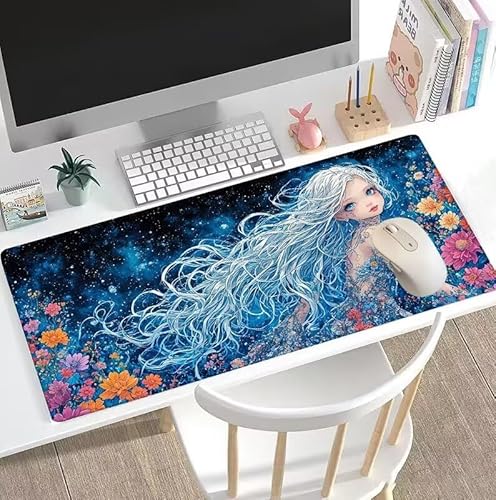 rutschfest Schreibtischunterlage, Gaming Mousepad XXL Mauspad Blau Mouse Pad mit Motiv, wasserdichte Stoffoberfläche und rutschfeste Gummiunterseite, Schreibtischunterlage Fee XXL 1200x600x3mm W5-5 von Weoqion