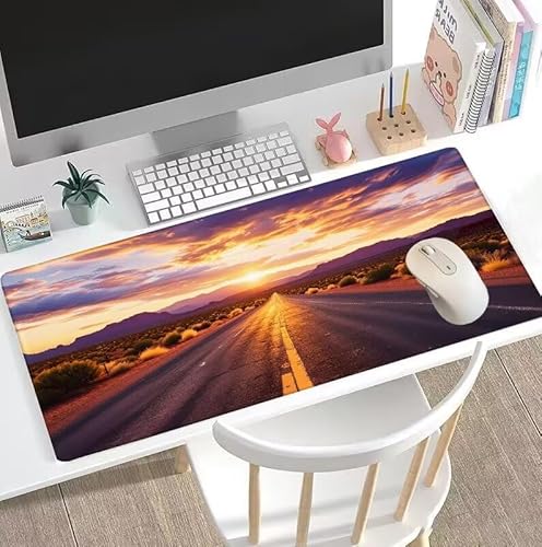 rutschfest Schreibtischunterlage, Gaming Mousepad XXL Mauspad Der Weg Mouse Pad mit Motiv, wasserdichte Stoffoberfläche und rutschfeste Gummiunter, Mouse Pad Sonnenuntergang XXL 1400x700x3mm W5-452 von Weoqion