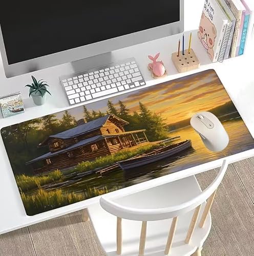 rutschfest Schreibtischunterlage, Gaming Mousepad XXL Mauspad Häuser Mouse Pad mit Motiv, wasserdichte Stoffoberfläche und rutschfeste Gummiunterseite, Mouse Pad Sonnenuntergang 1200x600x3mm W5-509 von Weoqion