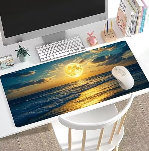 rutschfest Schreibtischunterlage, Gaming Mousepad XXL Mauspad Mond Mouse Pad mit Motiv, wasserdichte Stoffoberfläche und rutschfeste Gummiunterseite, Schreibtischunterlage Wolke 1600x800x3mm W5-584 von Weoqion