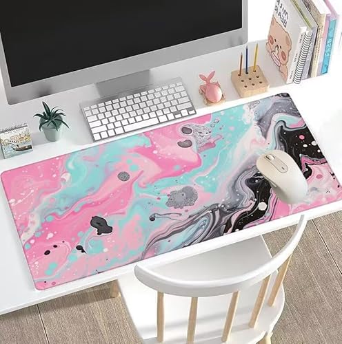 rutschfest Schreibtischunterlage, Gaming Mousepad XXL Mauspad Rosa Mouse Pad mit Motiv, wasserdichte Stoffoberfläche und rutschfeste Gummiunterseite, Schreibtischunterlage Marmor 1600x800x3mm W5-608 von Weoqion