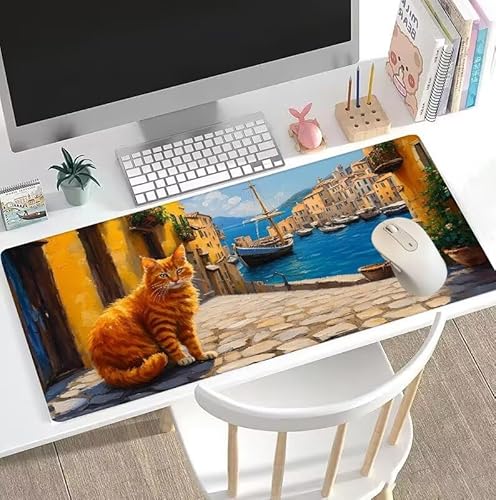 rutschfest Schreibtischunterlage, Gaming Mousepad XXL Mauspad Tier Mouse Pad mit Motiv, wasserdichte Stoffoberfläche und rutschfeste Gummiunterseite, Schreibtischunterlage Katze 1600x800x3mm W5-281 von Weoqion